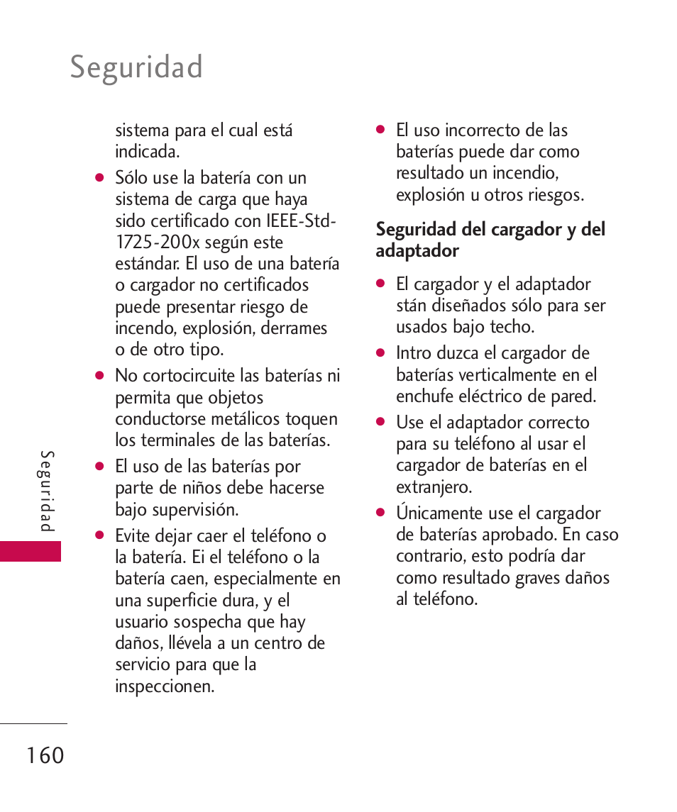 Seguridad, Seguridad del cargador y del adaptador | LG LG8575 User Manual | Page 343 / 382