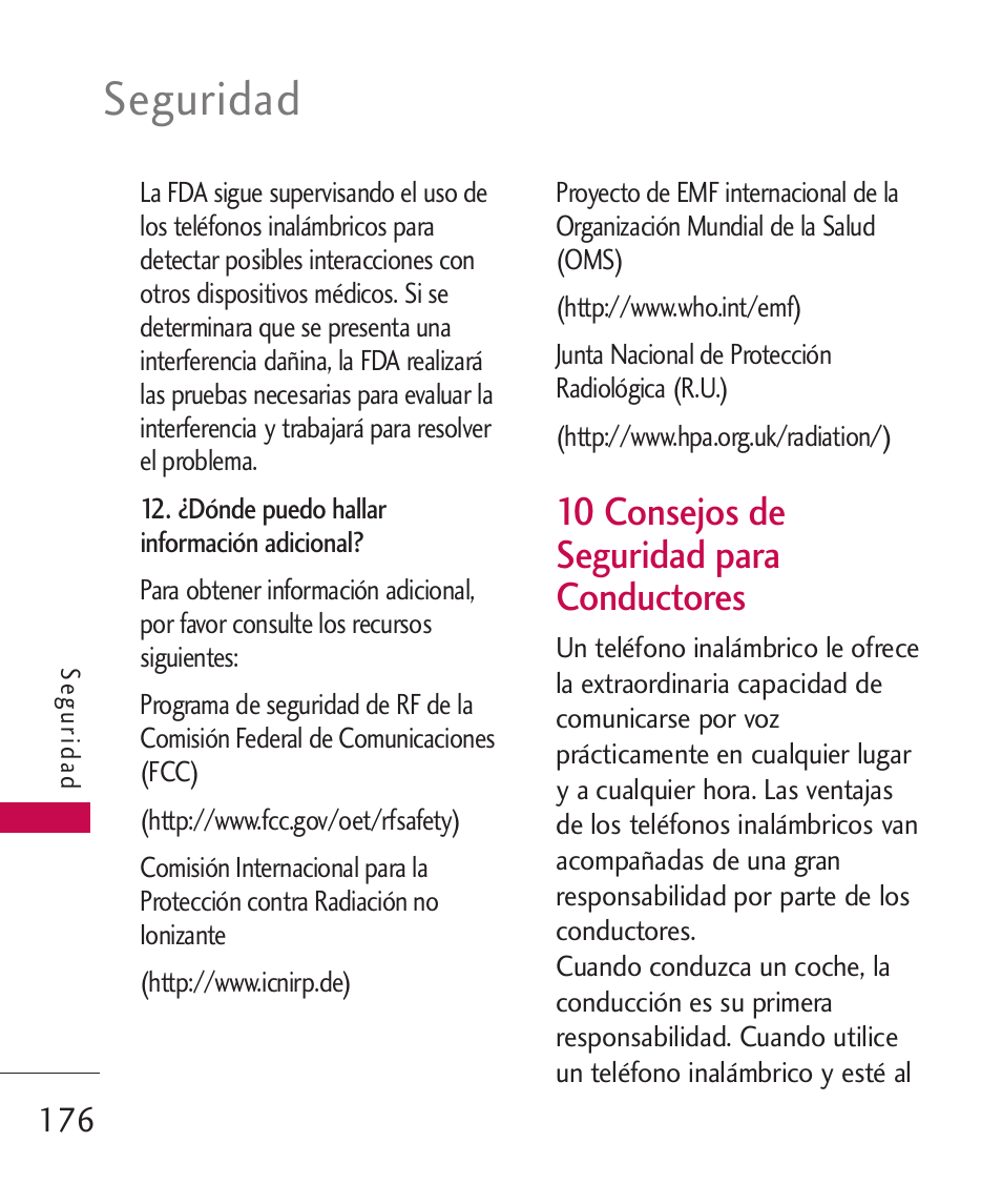 Seguridad, 10 consejos de seguridad para conductores | LG LG8575 User Manual | Page 359 / 382