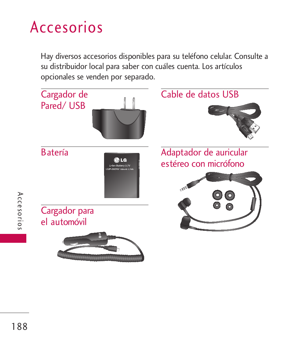 Accesorios | LG LG8575 User Manual | Page 371 / 382