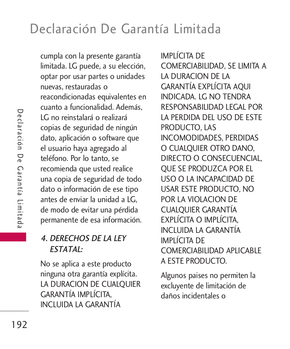 Declaración de garantía limitada | LG LG8575 User Manual | Page 375 / 382