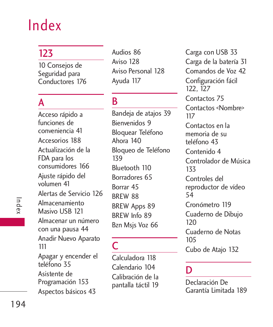 Index | LG LG8575 User Manual | Page 377 / 382