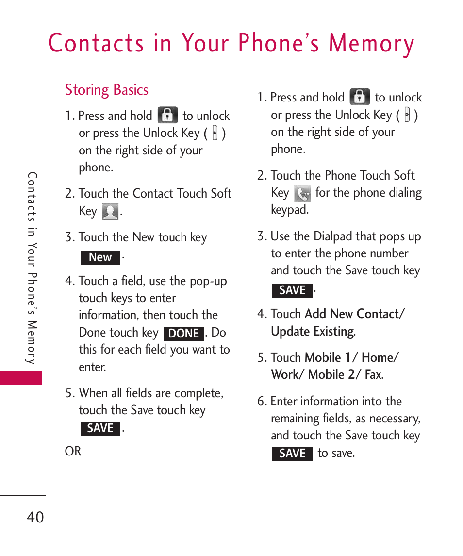 Storing basics | LG LG8575 User Manual | Page 42 / 382