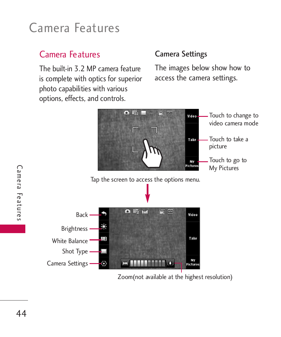 Camera features | LG LG8575 User Manual | Page 46 / 382