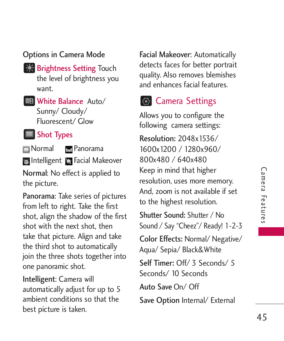 Camera settings | LG LG8575 User Manual | Page 47 / 382