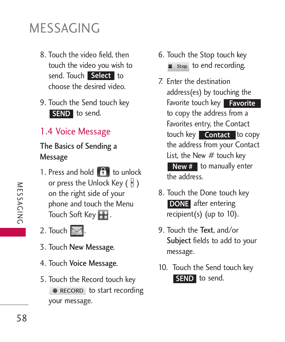 Messaging, 4 voice message | LG LG8575 User Manual | Page 60 / 382