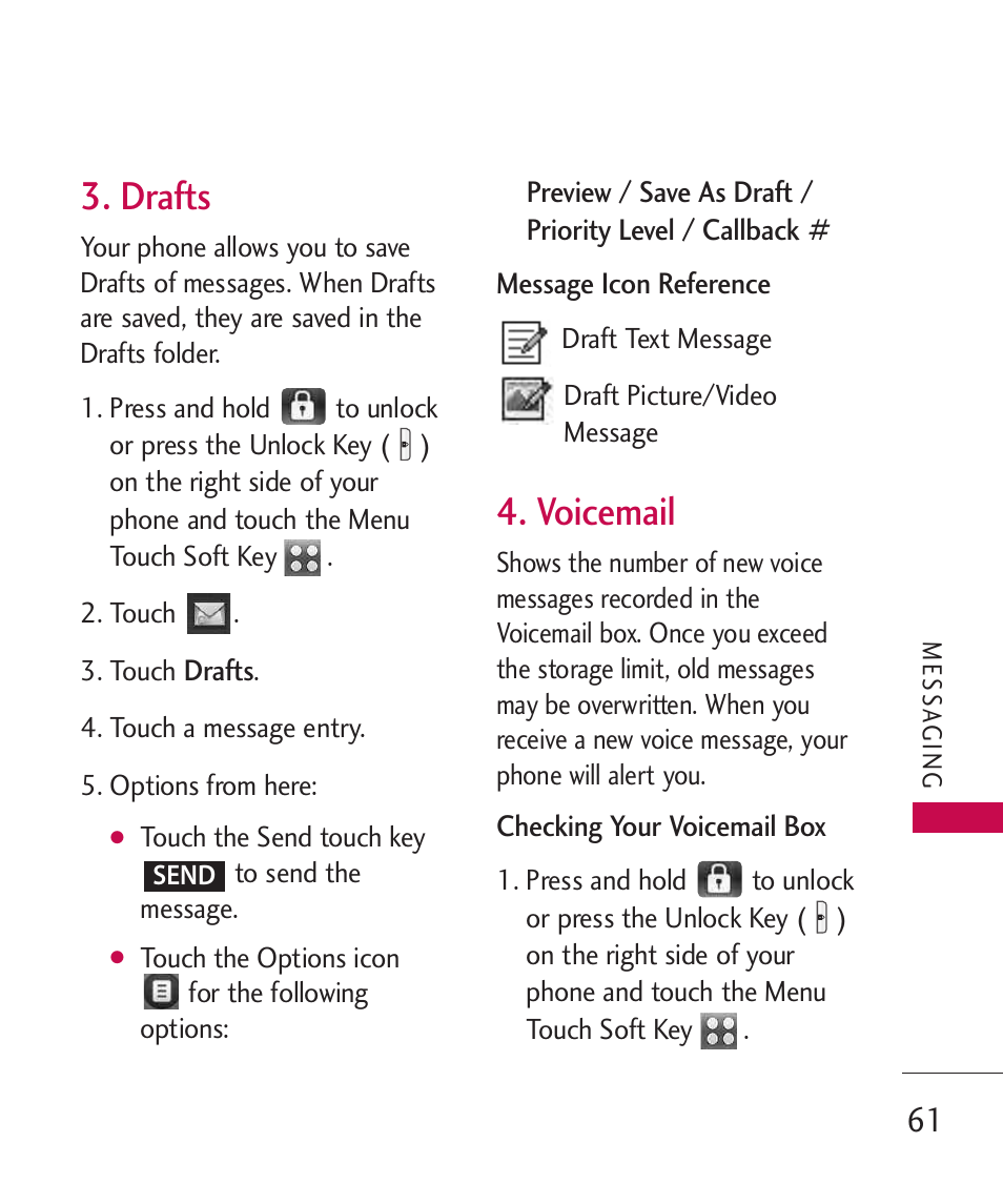 Drafts, Voicemail | LG LG8575 User Manual | Page 63 / 382