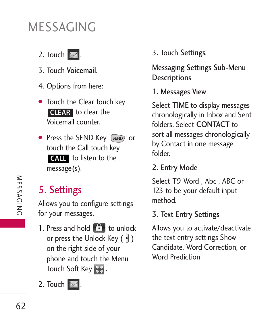 Messaging, Settings | LG LG8575 User Manual | Page 64 / 382