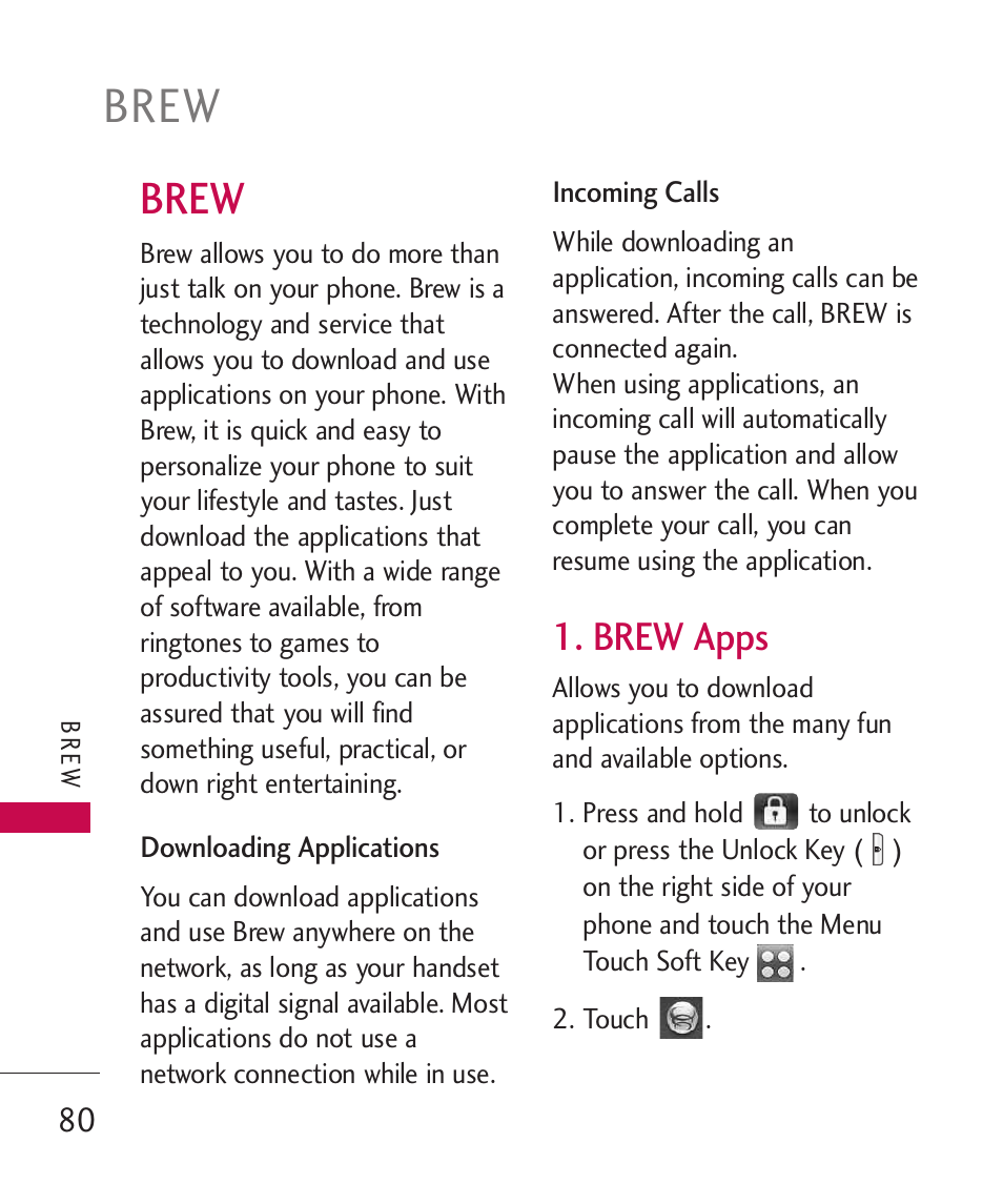 Brew, Brew apps | LG LG8575 User Manual | Page 82 / 382