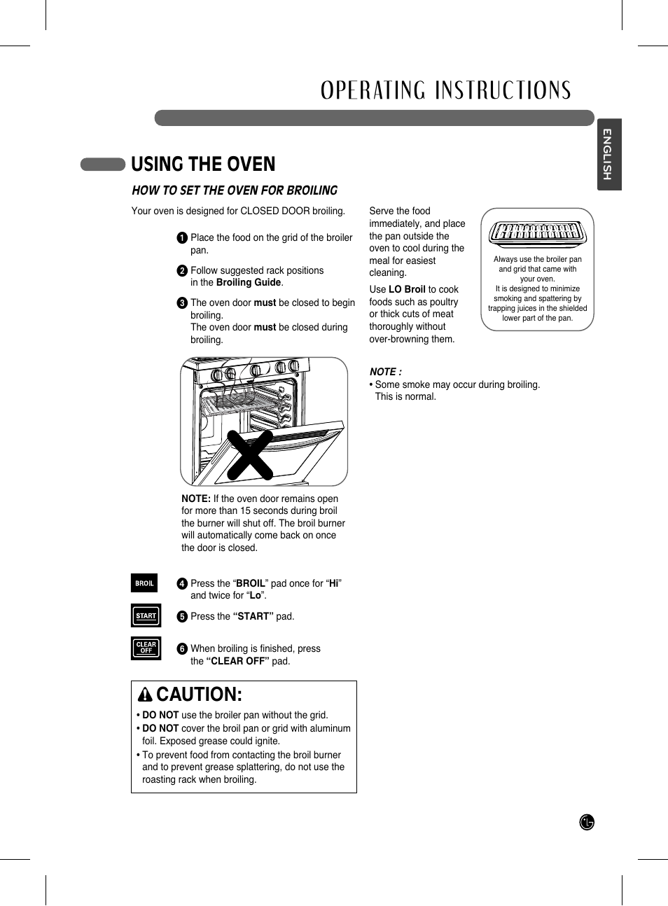 Operating instructions, Using the oven, Caution | LG LRG3093SB User Manual | Page 15 / 76