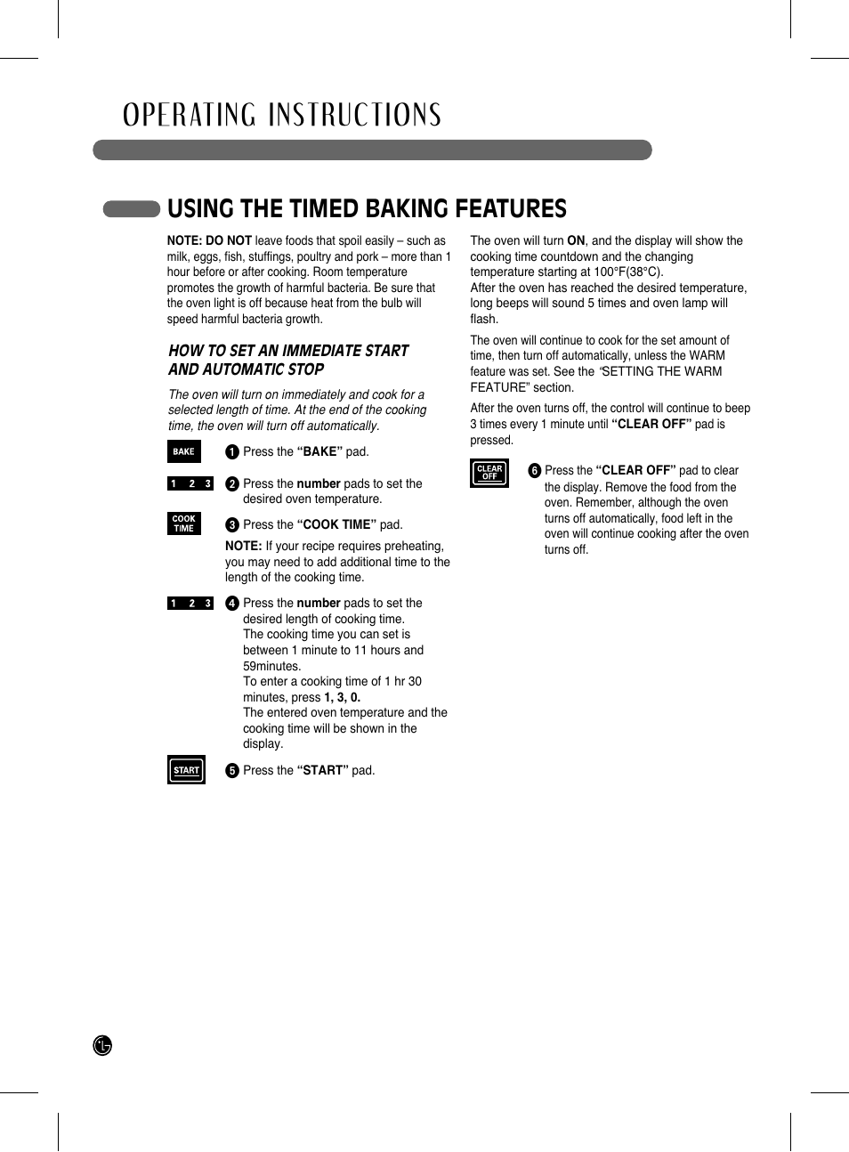 Operating instructions, Using the timed baking features | LG LRG3093SB User Manual | Page 18 / 76