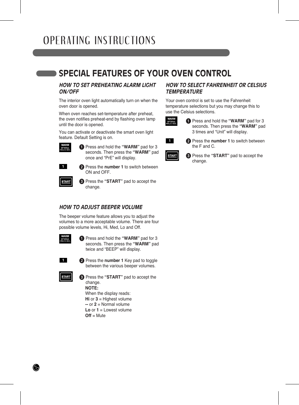 Operating instructions, Special features of your oven control | LG LRG3093SB User Manual | Page 22 / 76