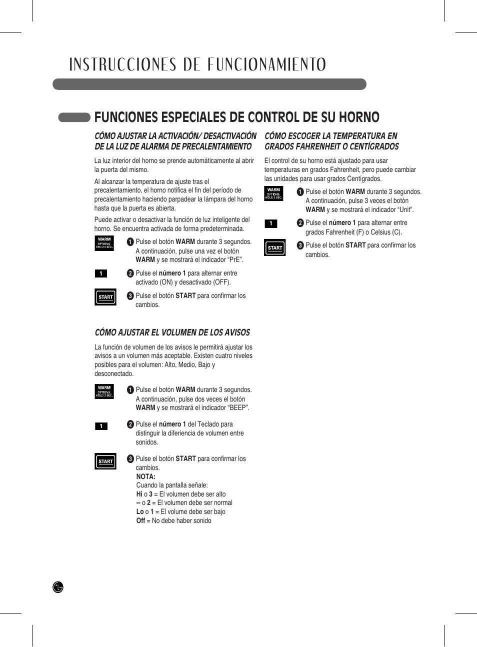 Instrucciones de funcionamiento, Funciones especiales de control de su horno | LG LRG3093SB User Manual | Page 60 / 76