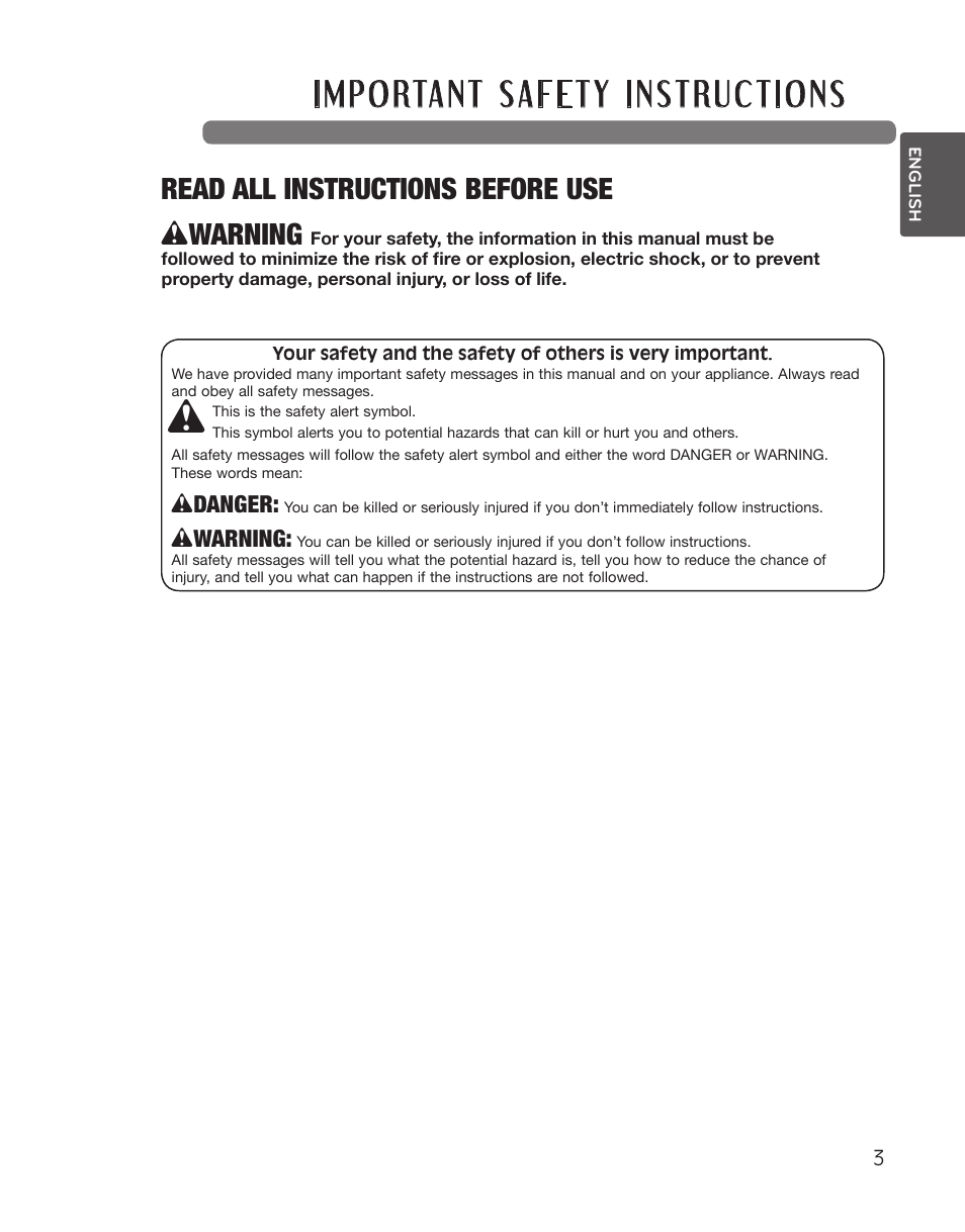Wwarning, Read all instructions before use | LG WT5101HW User Manual | Page 3 / 68