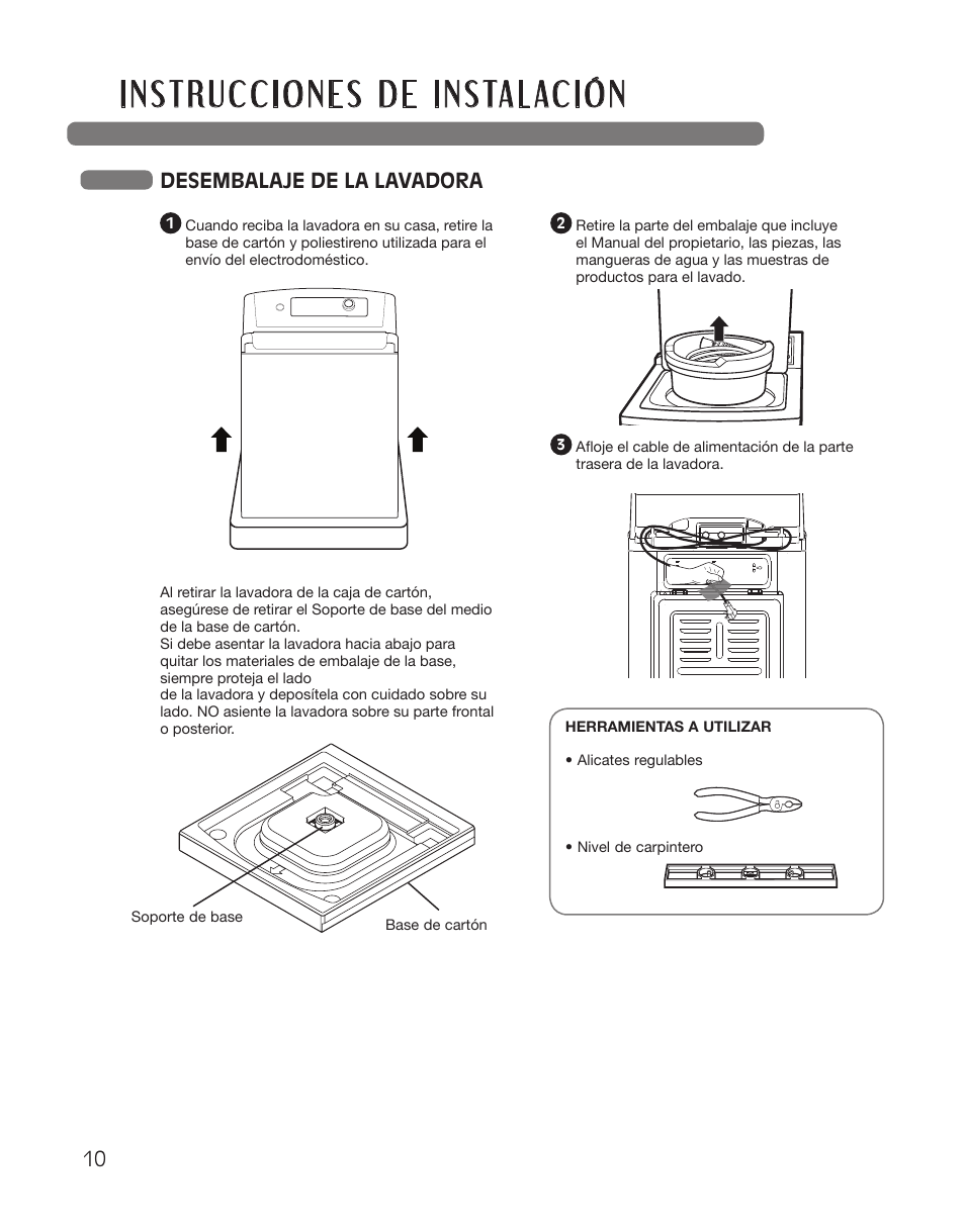 Desembalaje de la lavadora | LG WT5101HW User Manual | Page 44 / 68
