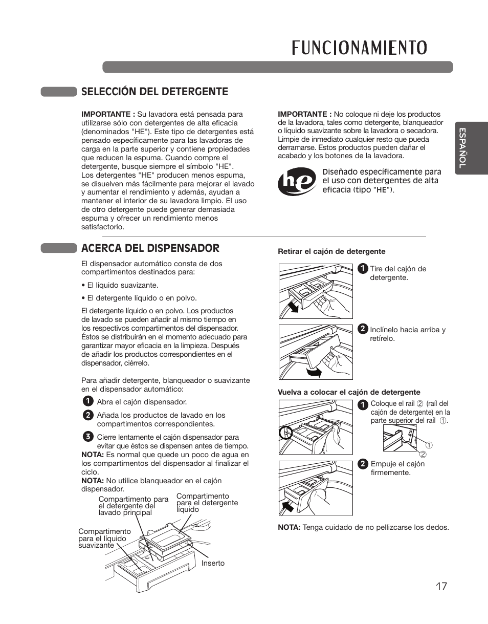 Selección del detergente acerca del dispensador | LG WT5101HW User Manual | Page 51 / 68