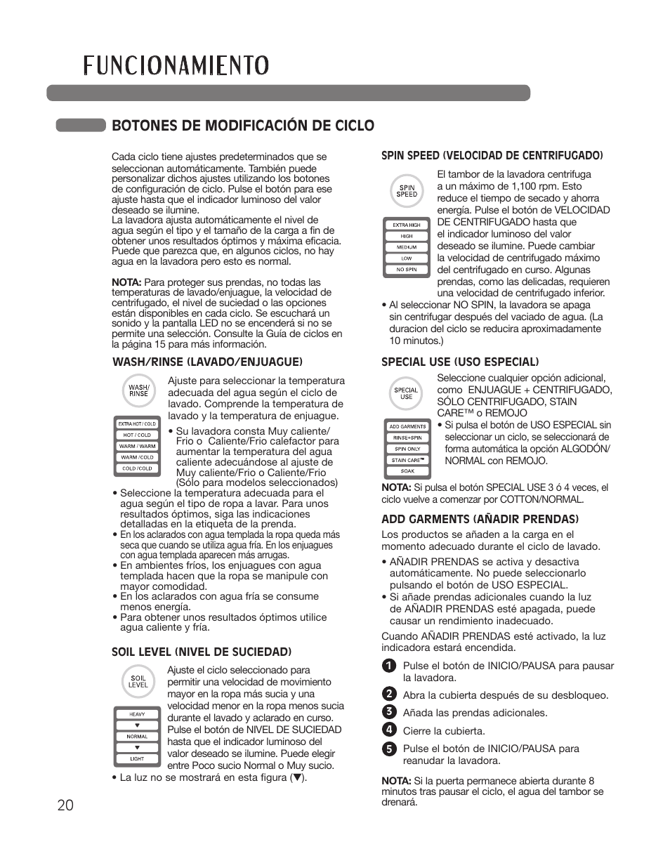 Botones de modificación de ciclo | LG WT5101HW User Manual | Page 54 / 68