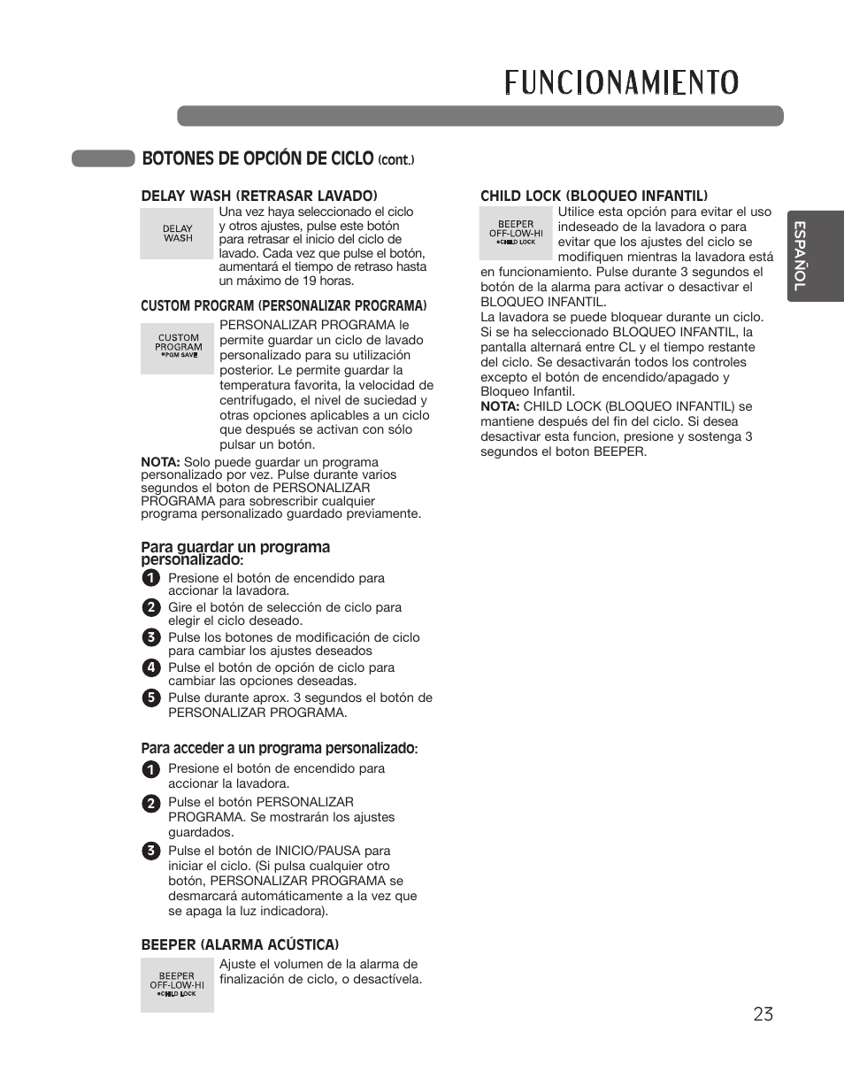Botones de opción de ciclo | LG WT5101HW User Manual | Page 57 / 68