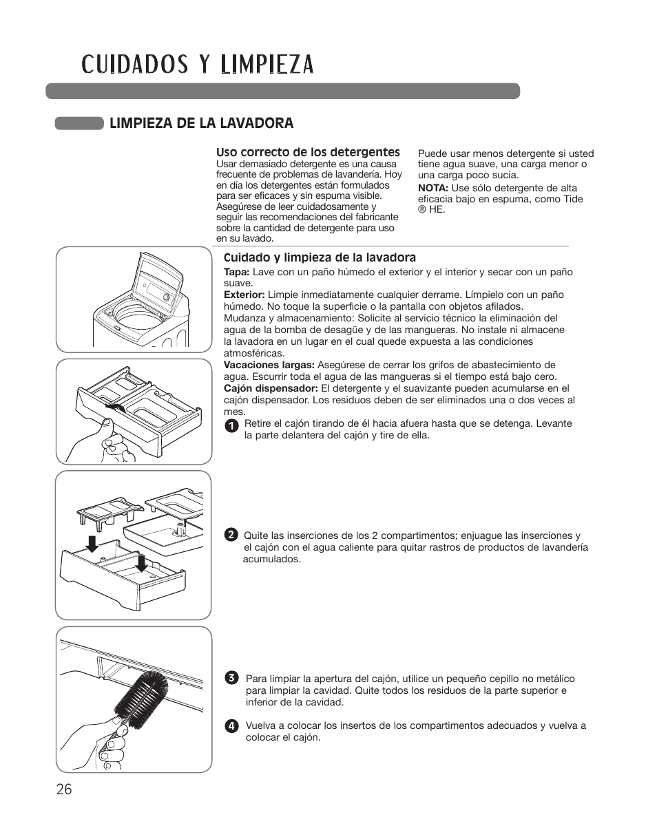 Limpieza de la lavadora | LG WT5101HW User Manual | Page 60 / 68