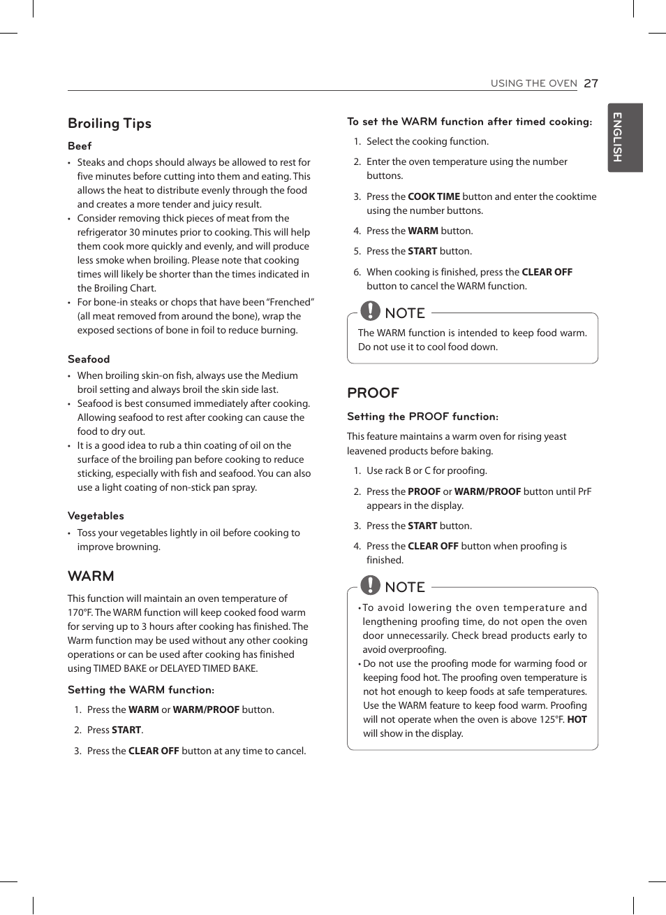 Broiling tips, Warm | LG LDE3037ST User Manual | Page 27 / 92