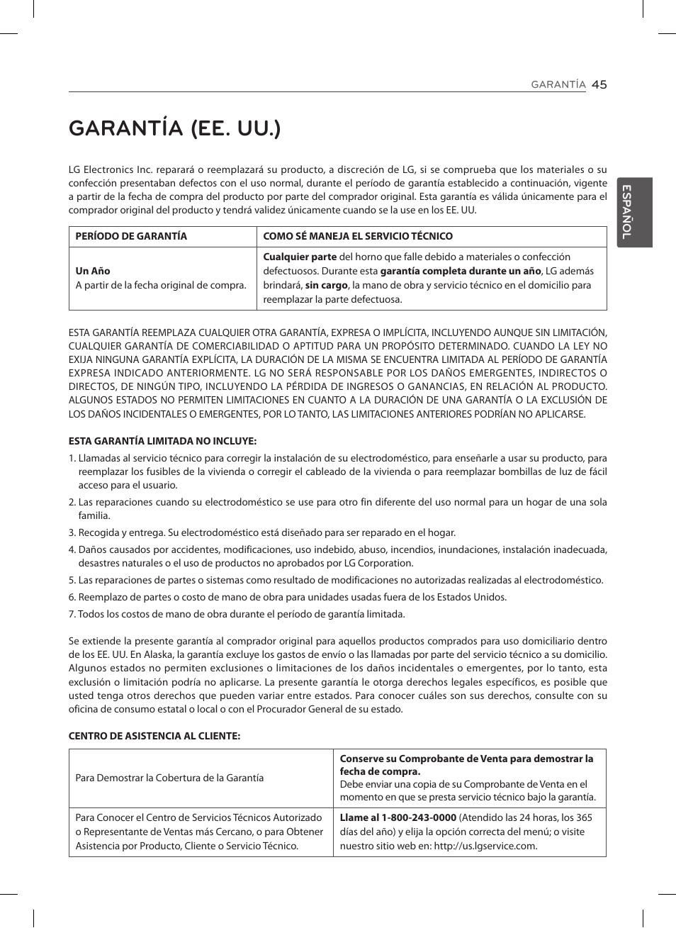 Garantía (ee. uu.) | LG LDE3037ST User Manual | Page 89 / 92