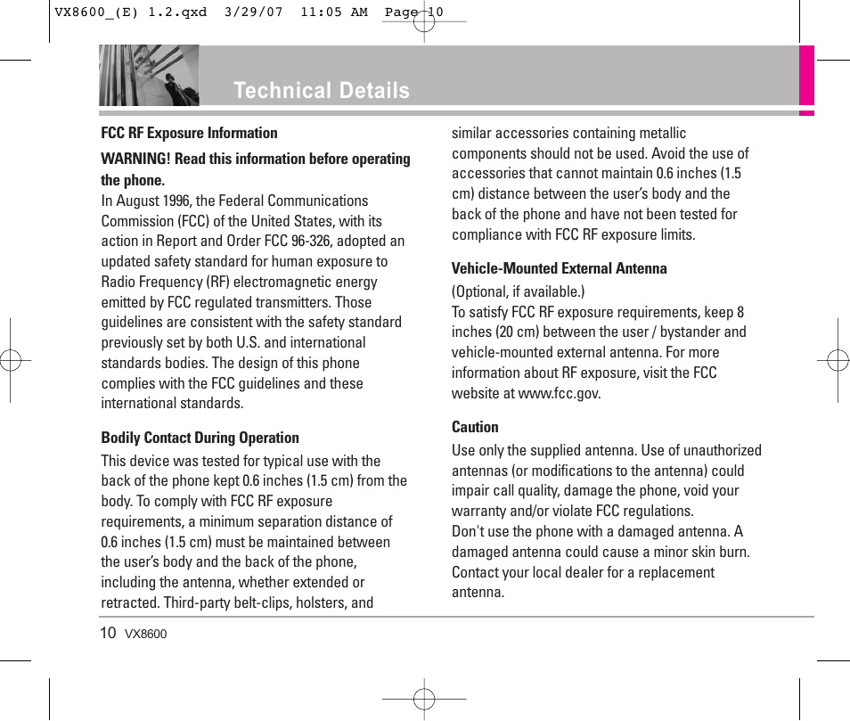 Technical details | LG VX8600 User Manual | Page 10 / 119