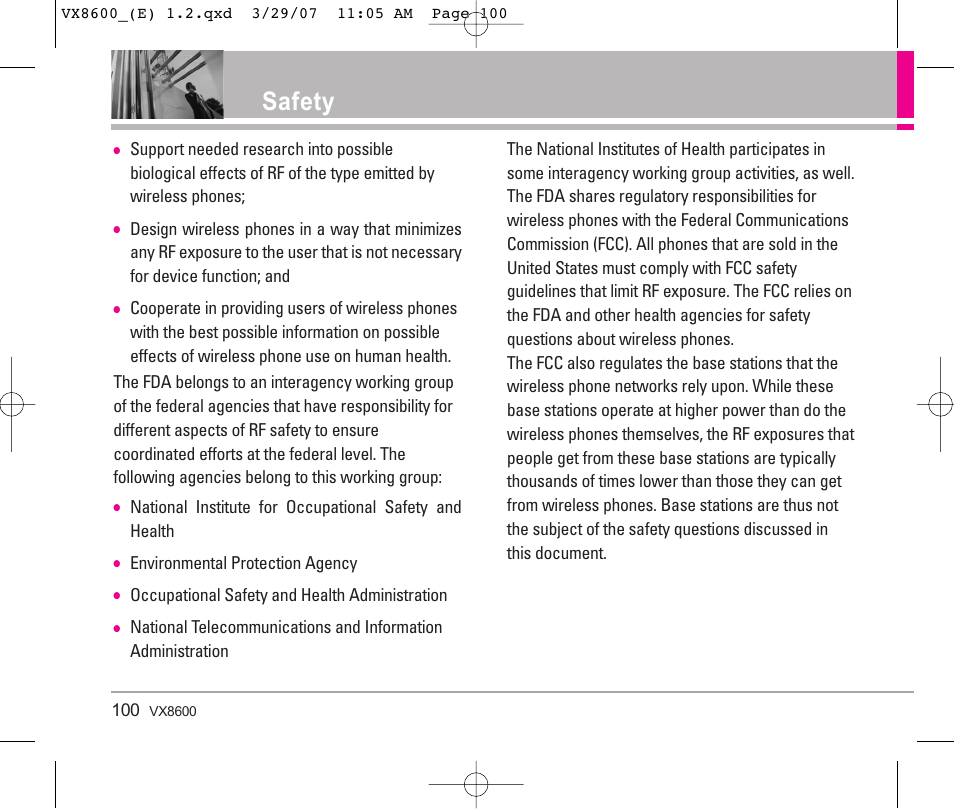 Safety | LG VX8600 User Manual | Page 100 / 119