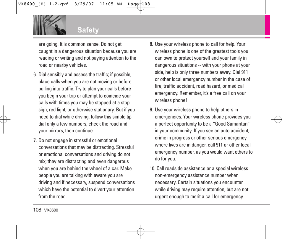 Safety | LG VX8600 User Manual | Page 108 / 119