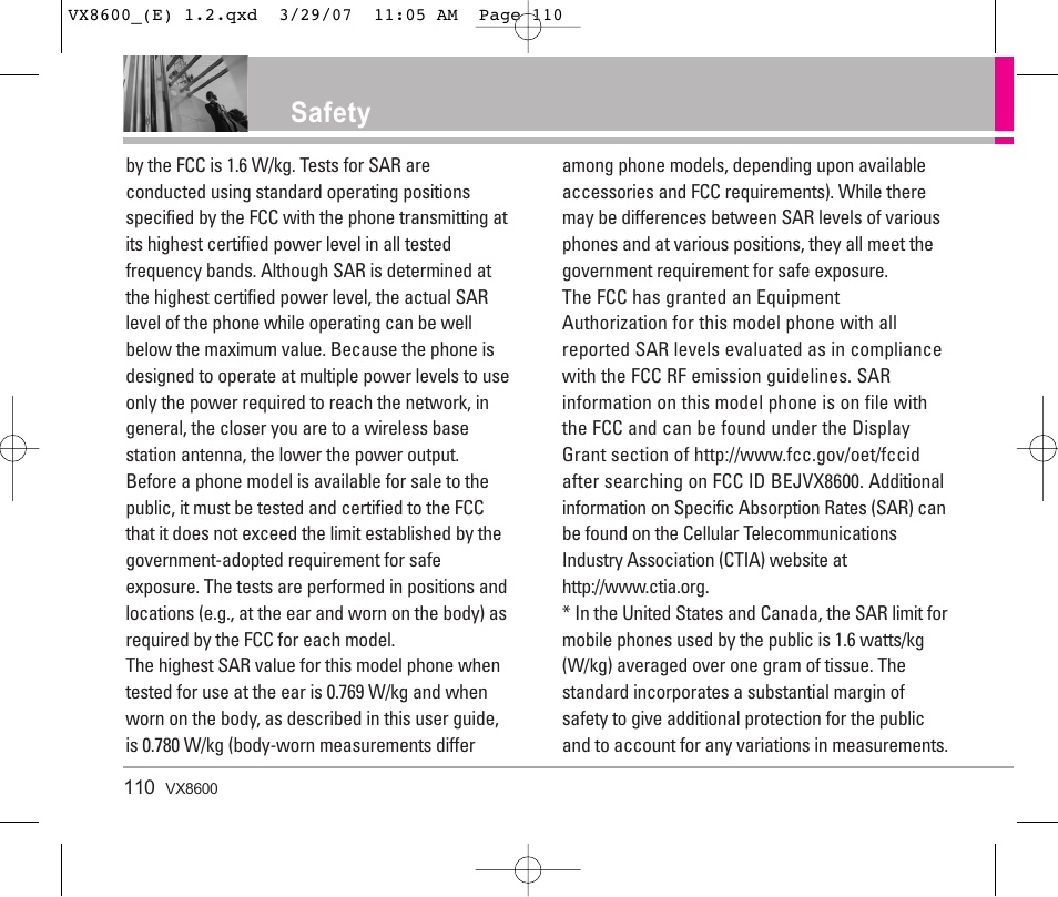 Safety | LG VX8600 User Manual | Page 110 / 119