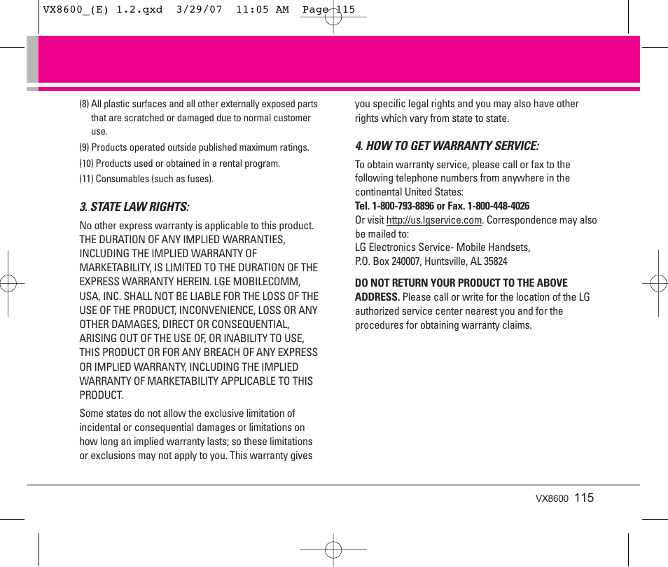 LG VX8600 User Manual | Page 115 / 119