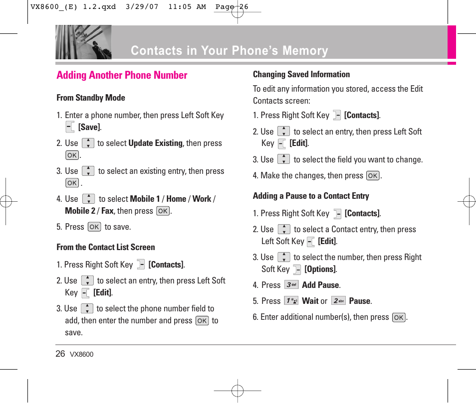 Adding another phone number | LG VX8600 User Manual | Page 26 / 119