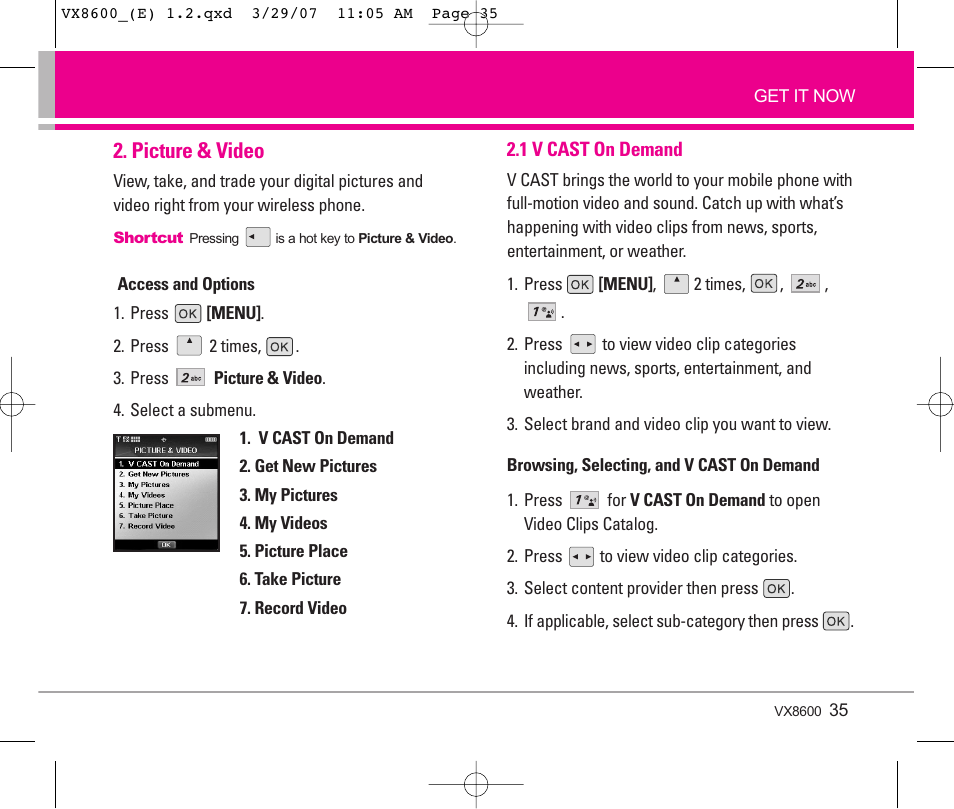 Picture & video | LG VX8600 User Manual | Page 35 / 119