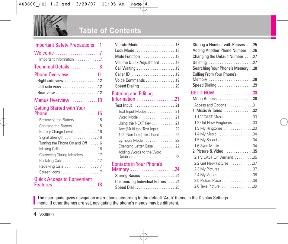 LG VX8600 User Manual | Page 4 / 119