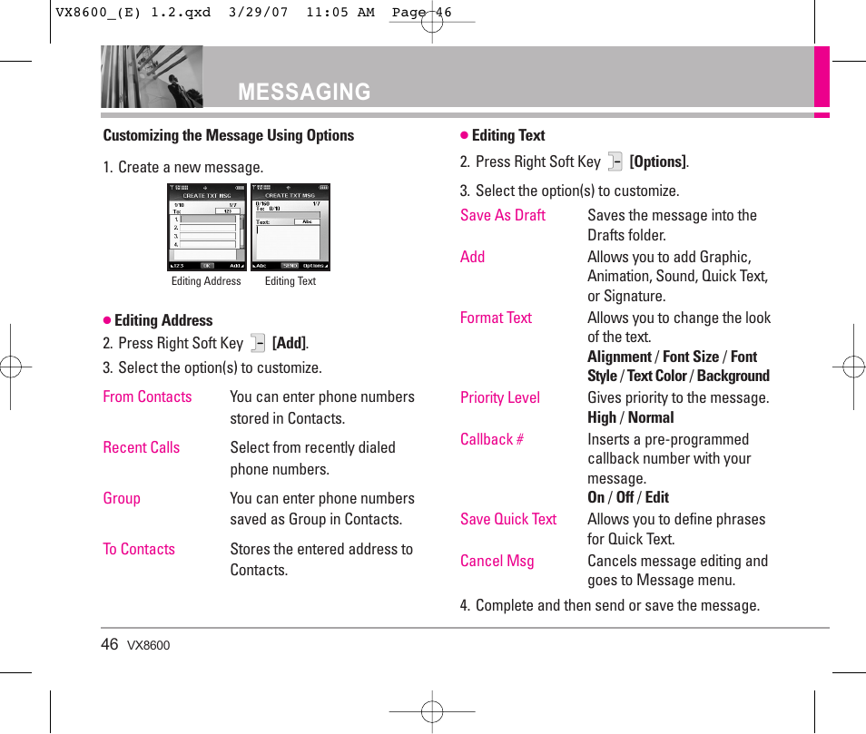 Messaging | LG VX8600 User Manual | Page 46 / 119