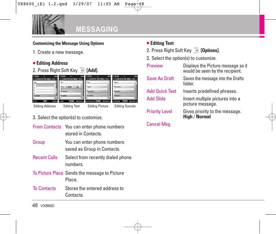 Messaging | LG VX8600 User Manual | Page 48 / 119