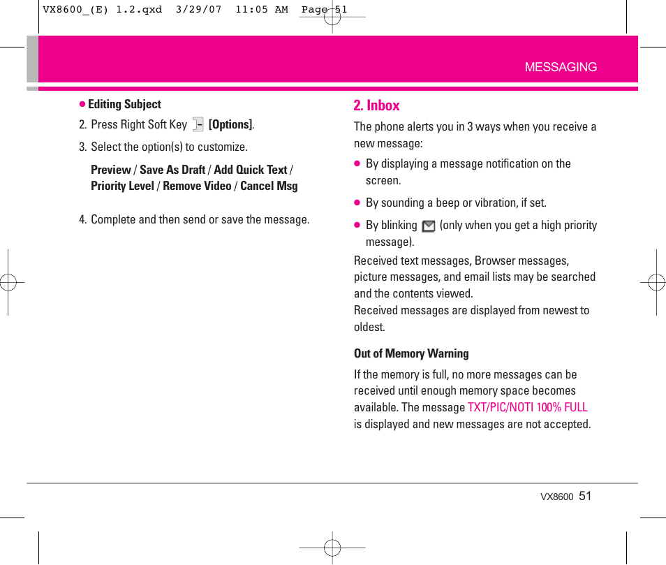 Inbox | LG VX8600 User Manual | Page 51 / 119