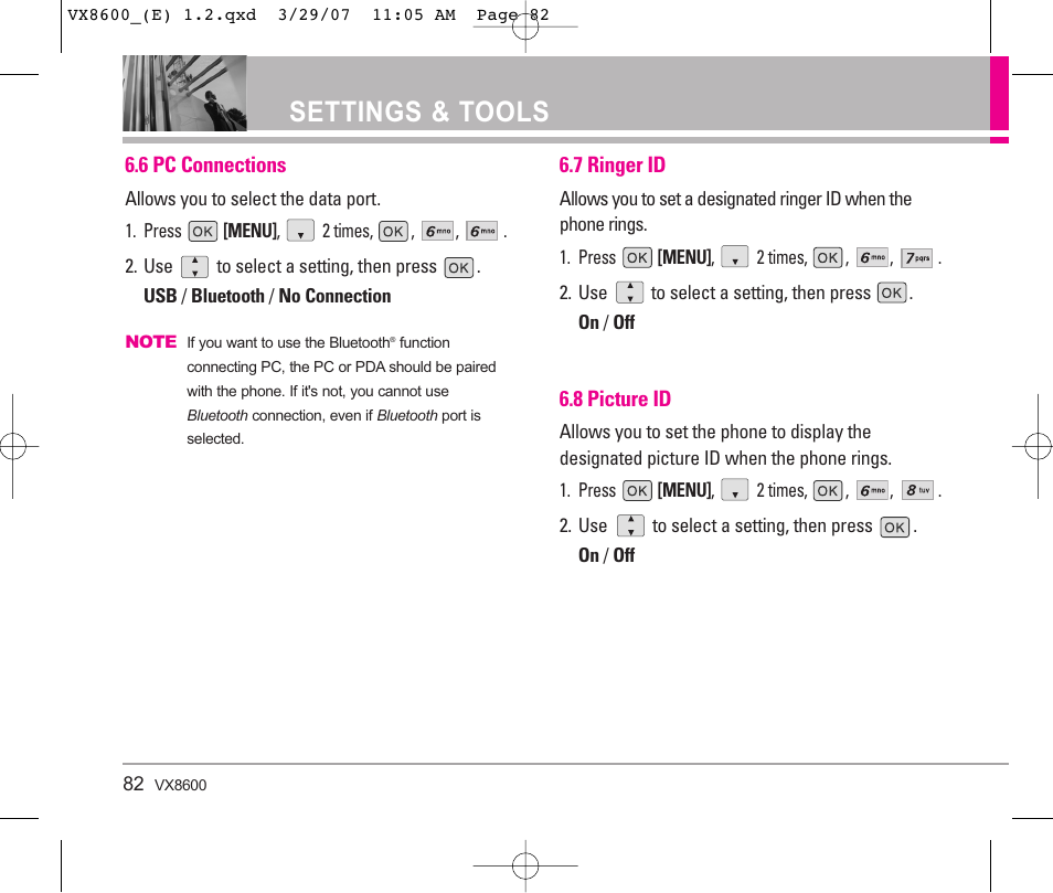 Settings & tools | LG VX8600 User Manual | Page 82 / 119