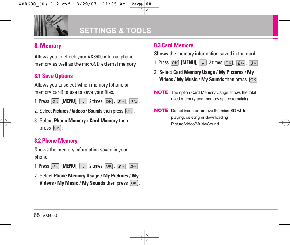 Settings & tools | LG VX8600 User Manual | Page 88 / 119