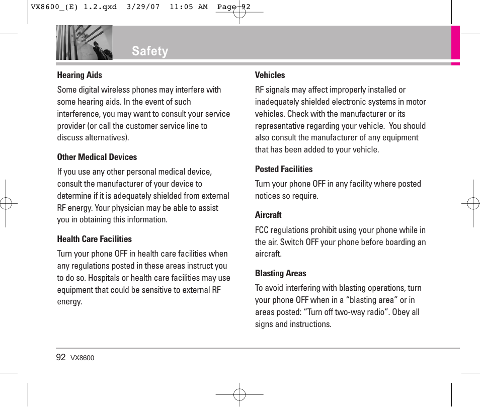 Safety | LG VX8600 User Manual | Page 92 / 119