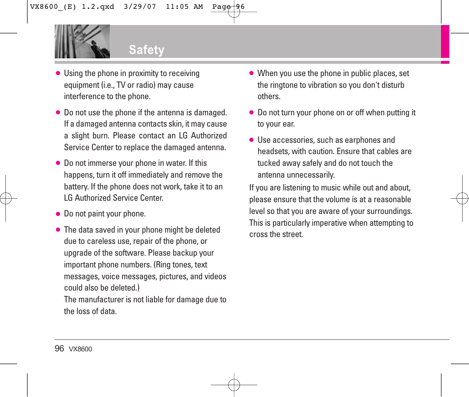 Safety | LG VX8600 User Manual | Page 96 / 119