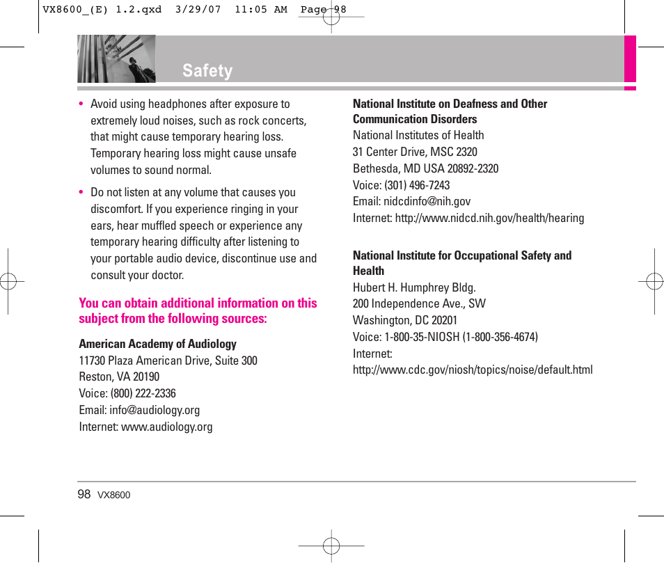 Safety | LG VX8600 User Manual | Page 98 / 119