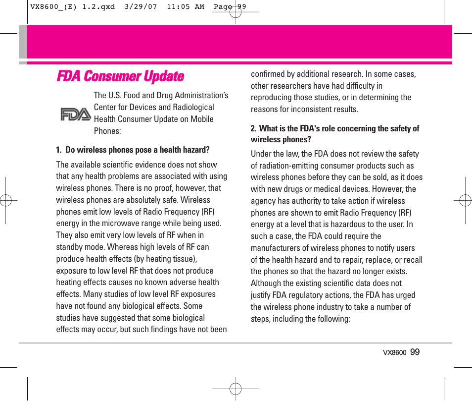 Ffd da a c co on nssu um me err u up pd da atte e | LG VX8600 User Manual | Page 99 / 119