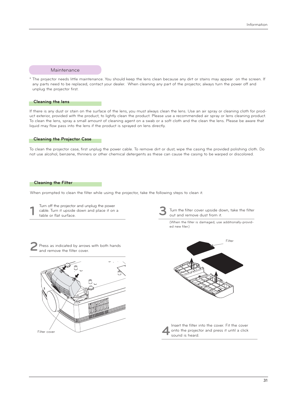 Maintenance | LG AF115 User Manual | Page 31 / 36