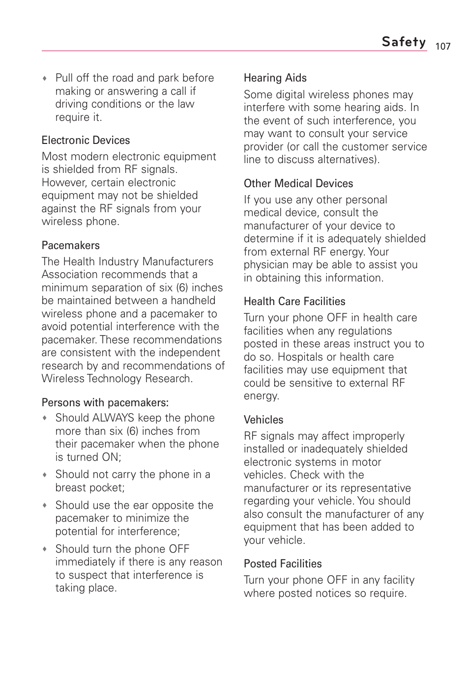 Safety | LG US760 User Manual | Page 109 / 312