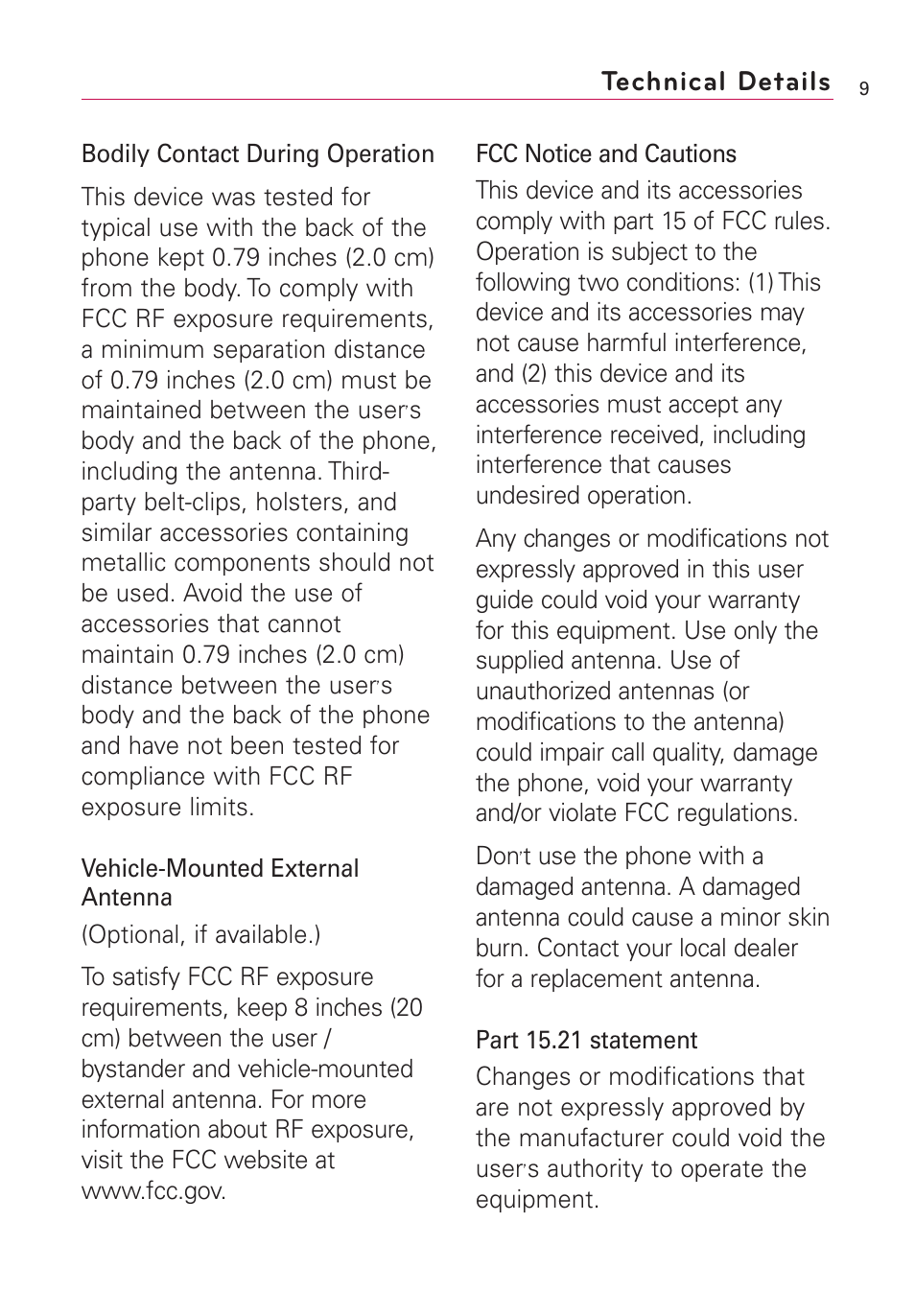 Technical details | LG US760 User Manual | Page 11 / 312