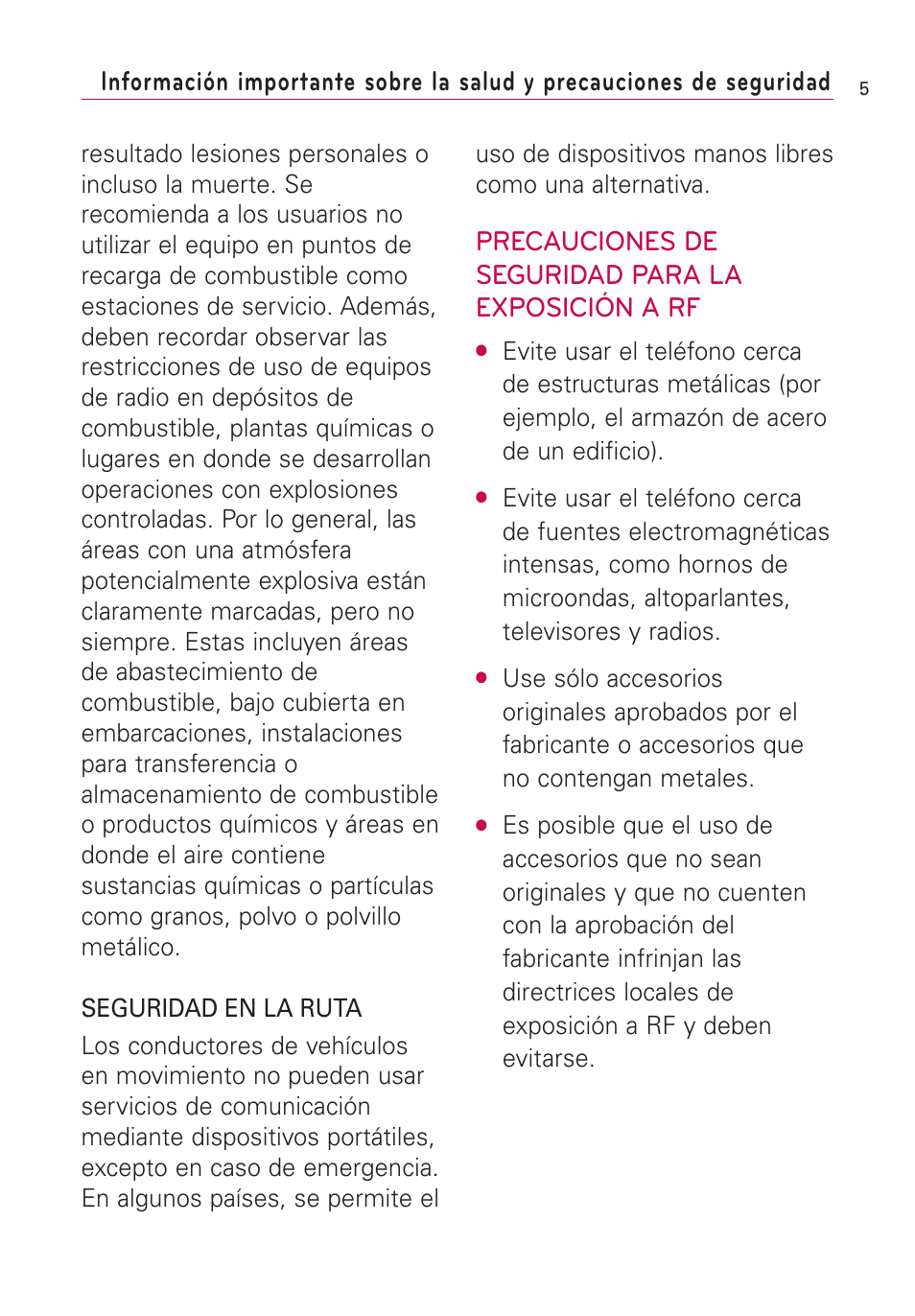 Precauciones de seguridad para la exposición a rf | LG US760 User Manual | Page 152 / 312