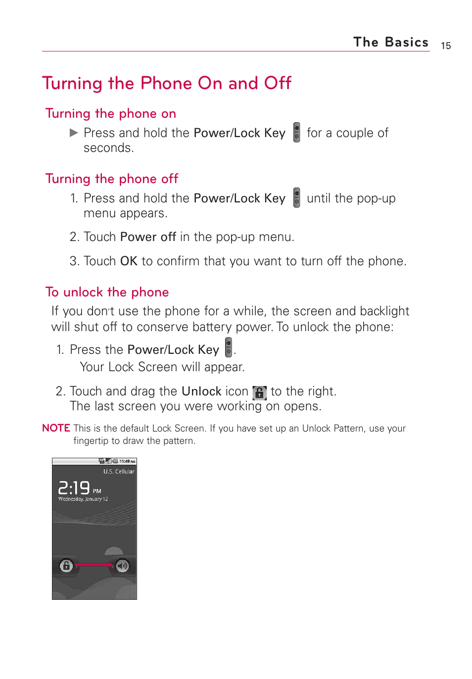 Turning the phone on and off | LG US760 User Manual | Page 17 / 312