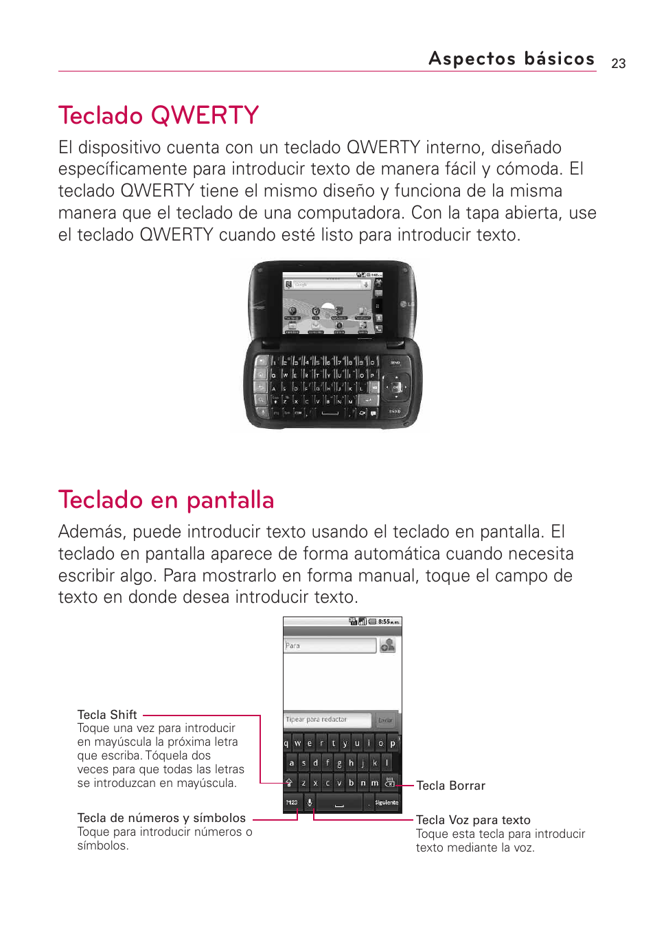 Teclado qwerty, Teclado en pantalla, Aspectos básicos | LG US760 User Manual | Page 170 / 312