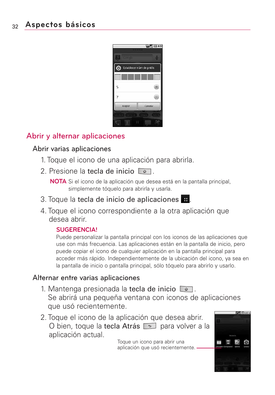 Aspectos básicos abrir y alternar aplicaciones | LG US760 User Manual | Page 179 / 312