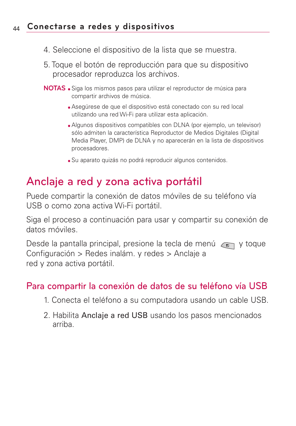 Anclaje a red y zona activa portátil, Conectarse a redes y dispositivos | LG US760 User Manual | Page 191 / 312