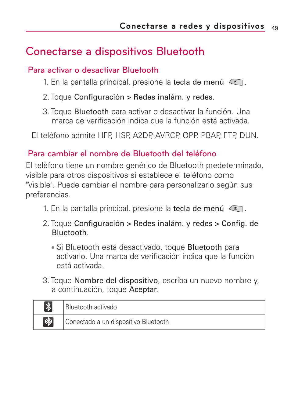 Conectarse a dispositivos bluetooth | LG US760 User Manual | Page 196 / 312